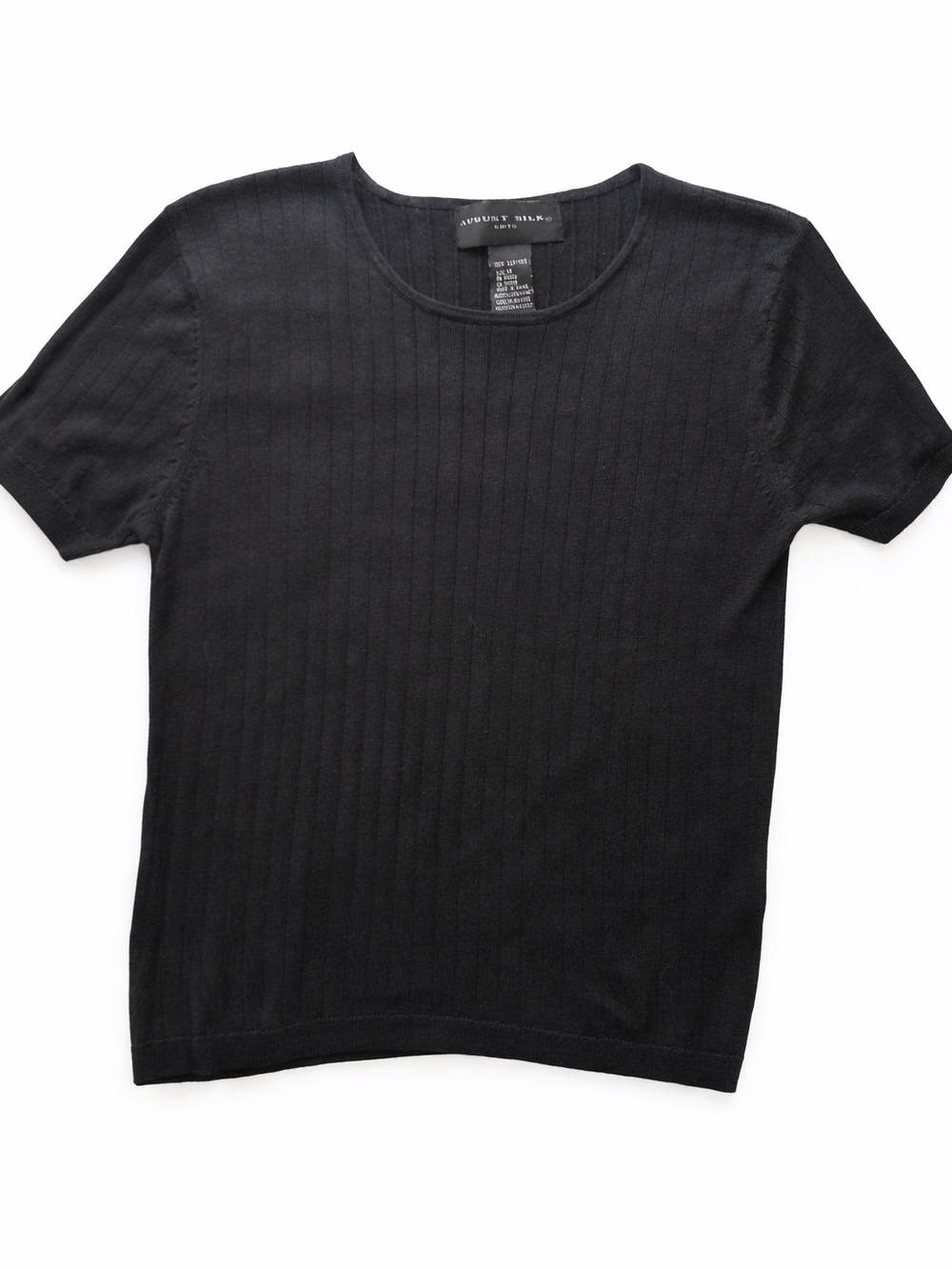 August Silk Black Ribbed Short Sleeve Scoop Neck Top